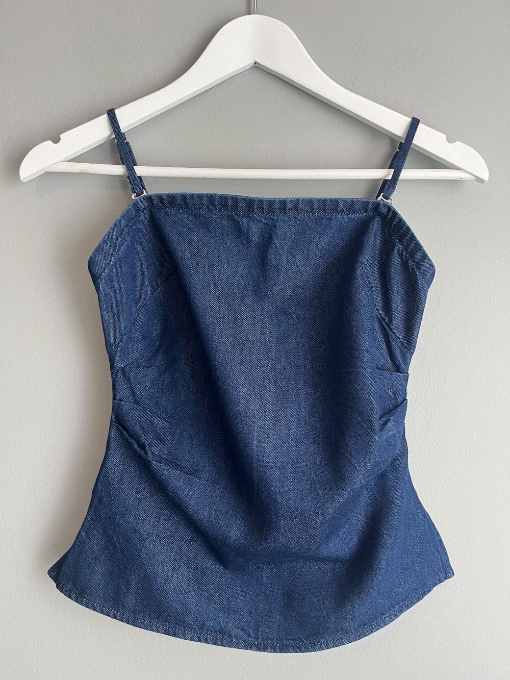 Madewell NWT Women's 0 Blue Denim Coquette Peplum Cami Top Smocked $98 Y2K